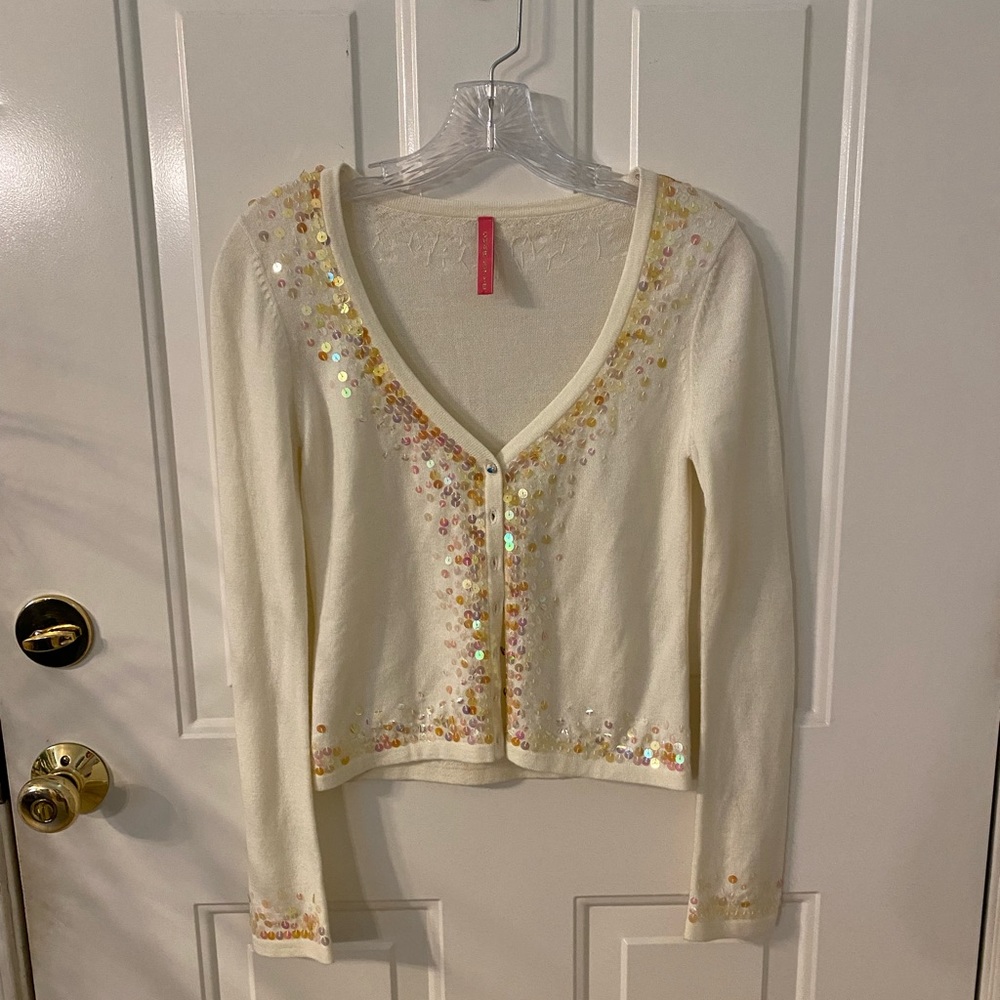 Charlotte Tarantola cream cardigan with beautiful sequin detail, size S